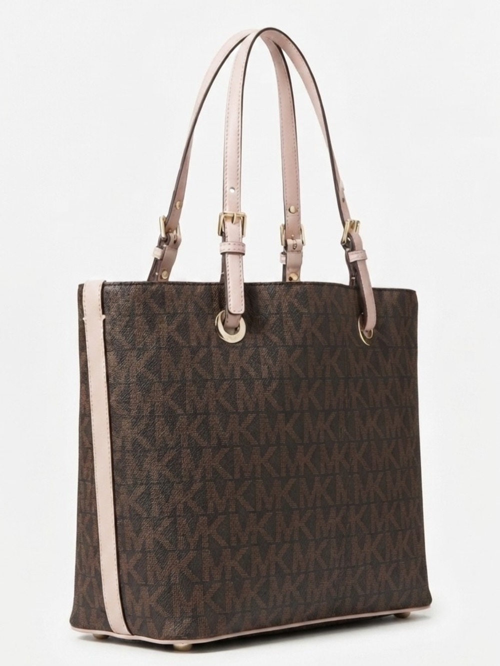 Michael Kors Pink Trim Brown Signature MK Tote Bag Shoulder